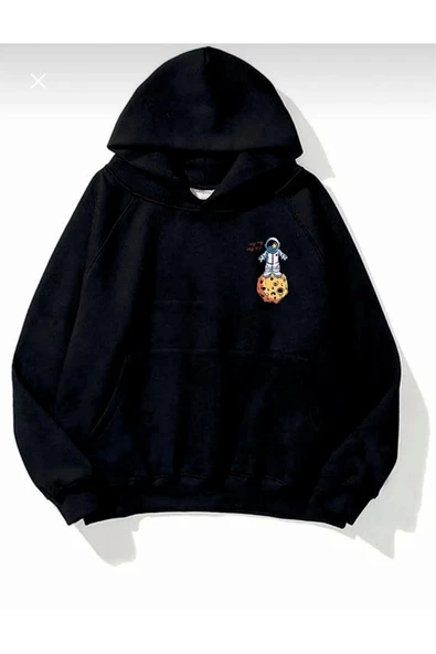 Siyah Gezegen Oversize Kapüşonlu Sweatshirt - Resim 2