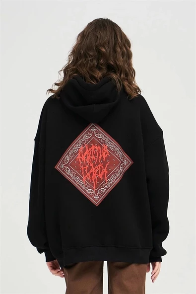 Unisex Cactus Jack Bandana Siyah Oversize Sweatshirt - Resim 3