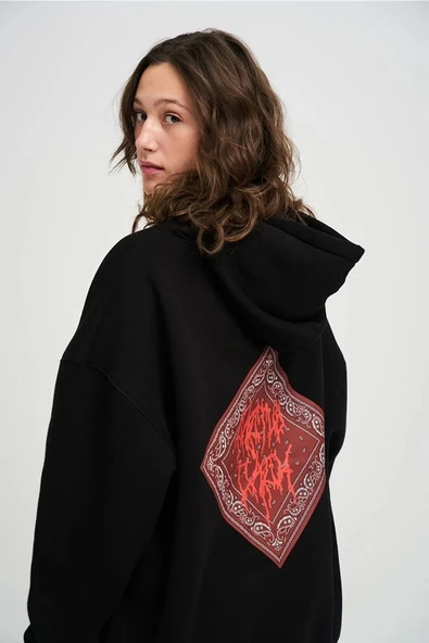 Unisex Cactus Jack Bandana Siyah Oversize Sweatshirt - Resim 4