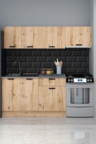 Fly Mobilya Tino 200 Cm Mutfak Dolabı, Modern Mutfak Ünitesi, Hazır Mutfak Dolabı Tezgah + Çelik Evye Dahil - 2