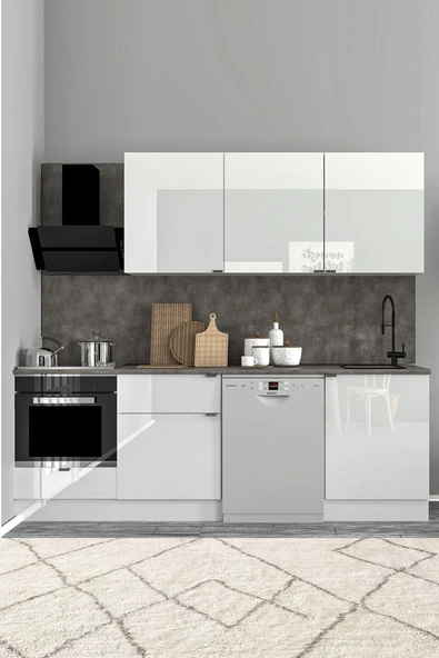 Fly Mobilya 240 Cm %100 Mdf Tezgahlı Efil Ankastre Mutfak Dolabı
