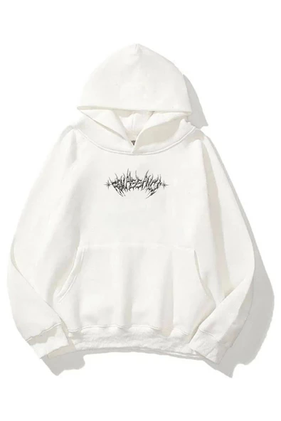 Beyaz Unisex Angel Kapüşonlu Sweatshirt - Resim 2