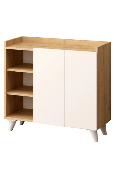 Fly Mobilya Alary Çok Amaçlı Dolap Beyaz & Meşe Raflı Çok Amaçlı Mutfak Dolabı Modern Kiler Dolabı - 7