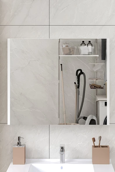 Fly Mobilya Marvel 80 Cm Banyo Üst Dolabı Banyo Raflı Aynalı Üst Modül - 2