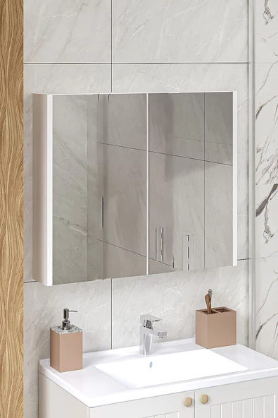 Fly Mobilya Marvel 80 Cm Banyo Üst Dolabı Banyo Raflı Aynalı Üst Modül - 3