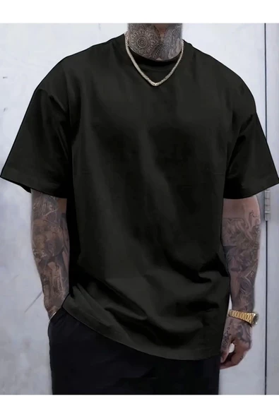 Siyah Oversize Düz T-Shirt - 2