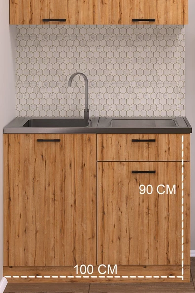 Fly Mobilya Felix 100 Cm Detroit Mutfak Evyeli Alt Modül ,mini Hazır Mutfak Dolabı Alt Modülü - 3