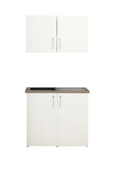 Fly Mobilya 100 cm Mini Çelik Evyeli Mutfak Dolabı Alt Üst Seti, Minimalist Modern Mutfak Ünitesi - 6