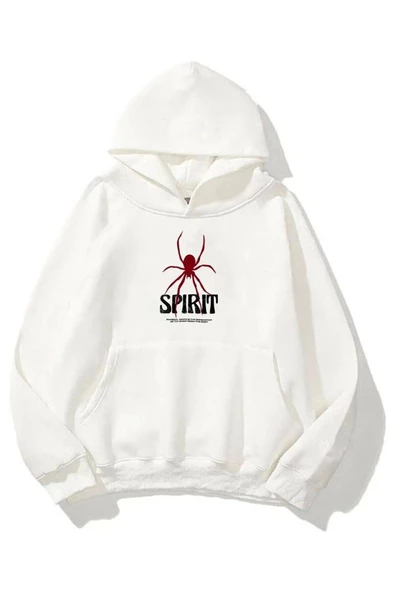 Beyaz Unisex Spirit Kapüşonlu Sweatshirt - Resim 2