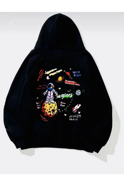 Siyah Gezegen Oversize Kapüşonlu Sweatshirt ürün görseli