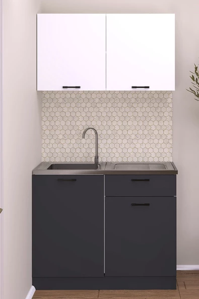 Fly Mobilya 100 Cm Emıly Mutfak Antrasit Evyeli Alt Modül ,mini Hazır Mutfak Dolabı Alt Modülü - 5