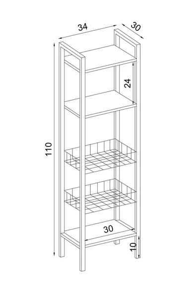 Fly Mobilya Polina Tel Sepetli Çok Amaçlı Mutfak Dolabı, Siyah Metal Ayaklı Sepetli Çok Amaçlı Dolap - 7