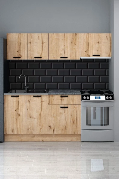 Fly Mobilya Tino 200 Cm Mutfak Dolabı, Modern Mutfak Ünitesi, Hazır Mutfak Dolabı Tezgah + Çelik Evye Dahil - 4