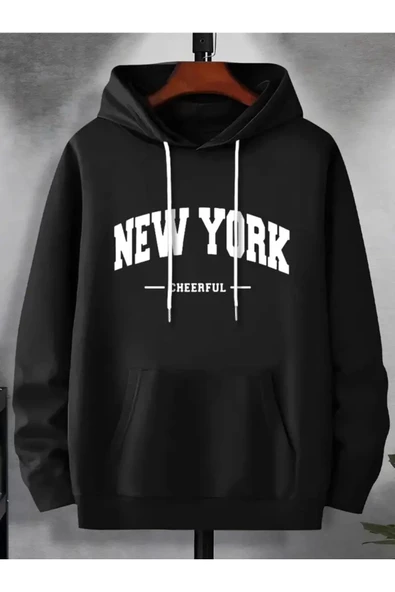 New York Baskılı Unisex Oversize Kapüşonlu Sweatshirt ürün görseli 1