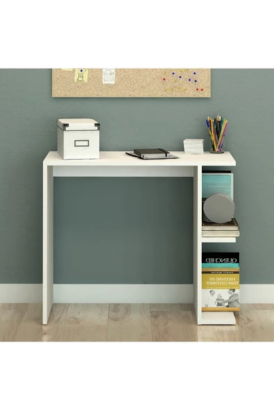 Fly Mobilya Lily Beyaz Raflı Çalışma Masası Ofis Ders Yemek Masası Laptop Çocuk Masası / Ünitesi - 3