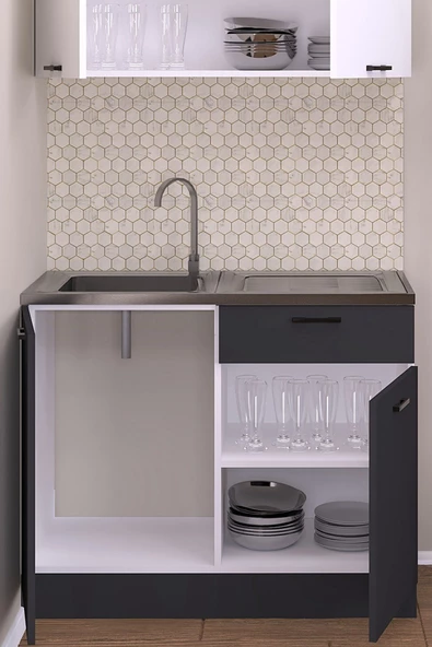 Fly Mobilya 100 Cm Emıly Mutfak Antrasit Evyeli Alt Modül ,mini Hazır Mutfak Dolabı Alt Modülü - 3