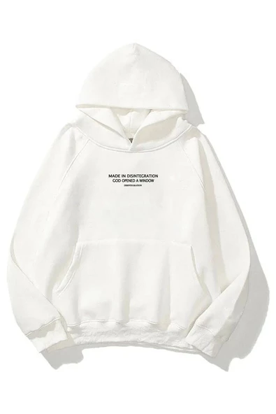 Beyaz Unisex Made In Disintegration Kapüşonlu Sweatshirt - 2