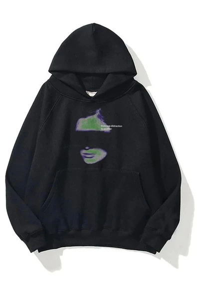 Unisex Siyah Distraction Sweatshirt