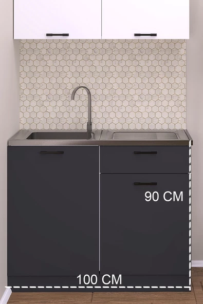 Fly Mobilya 100 Cm Emıly Mutfak Antrasit Evyeli Alt Modül ,mini Hazır Mutfak Dolabı Alt Modülü - 4