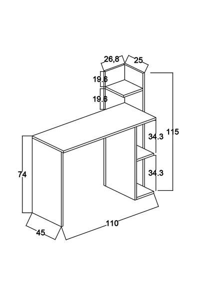Fly Mobilya Sky Kitaplıklı Çalışma Masası, Safir Meşe Raflı Beyaz Bilgisayar Masası, Ofis Ders Laptop Masası - 5