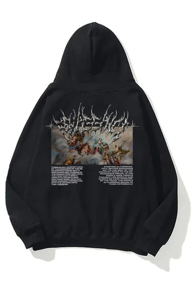 Siyah Unisex Angel Kapüşonlu Sweatshirt ürün görseli