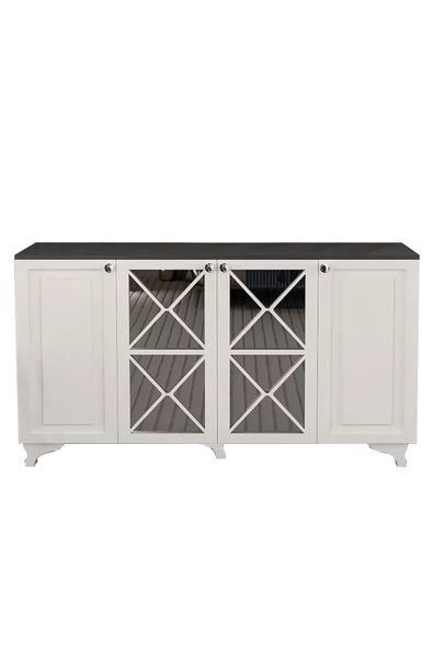 Fly Mobilya Peyo Çok Amaçlı Konsol Modern 4 Kapaklı Aynalı Çok Amaçlı Dolap Oturma Odası Dolabı - 8