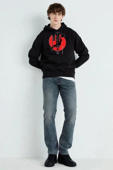 Baskılı Kapşonlu 3 İplik Sweatshirt fm1.113SÖ