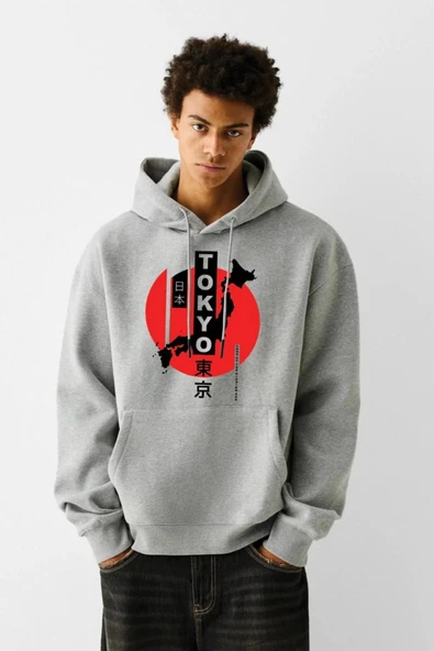 Baskılı Kapşonlu 3 İplik Sweatshirt fm1.113GÖ