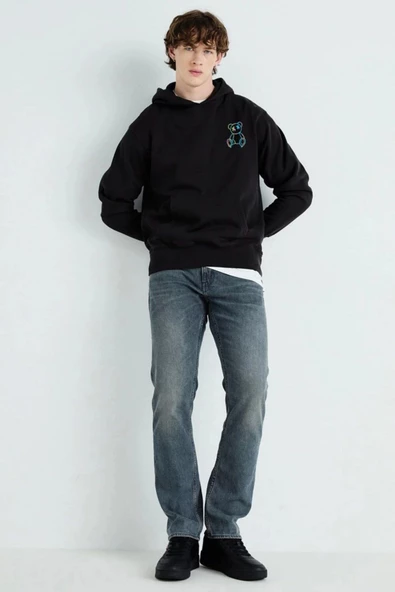 Baskılı Kapşonlu 3 İplik Sweatshirt fm1.112SÖ
