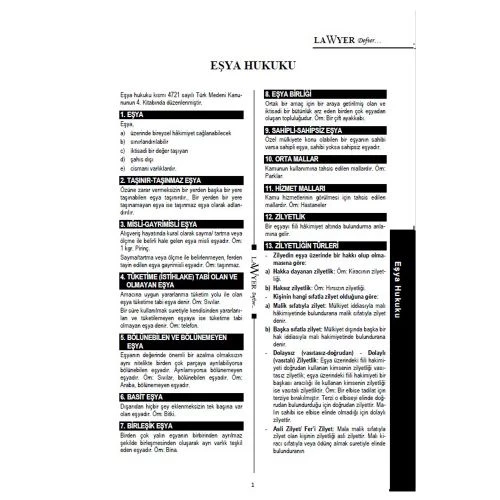 Lawyer Defter - Eşya Hukuku Notlu Öğrenci Defteri - 2