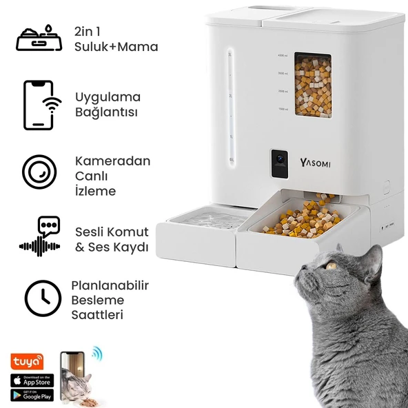 Yasomi DU F03V SmartPaw+ Akıllı Otomatik Mama ve Su Kabı (Beyaz)