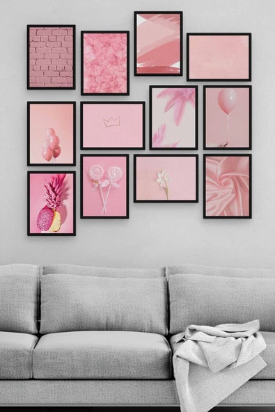 Pembe 12 Parça Ahşap Mdf Tablo Zlltb308