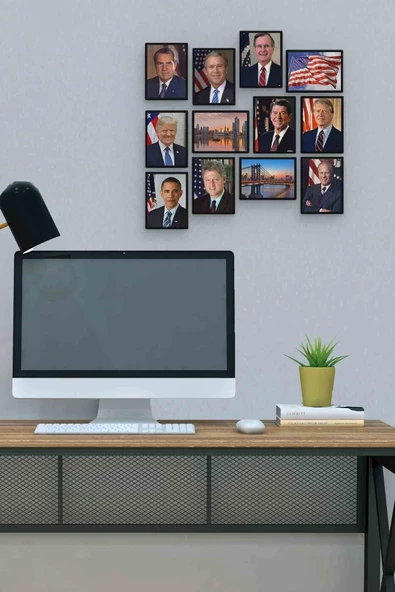 Amerikan Başkanları 12 Parça Mdf (ahşap) Tablo Ofis Boyu