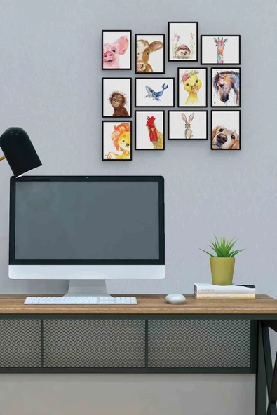 Hayvanlar 12 Parça Mdf (ahşap) Tablo Ofis Boyu