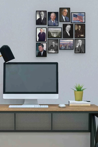 Amerikan Başkanları 12 Parça Mdf (ahşap) Tablo Ofis Boyu