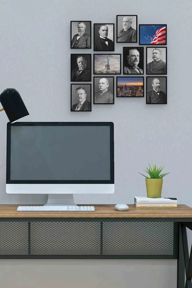 Amerikan Başkanları 12 Parça Mdf (ahşap) Tablo Ofis Boyu