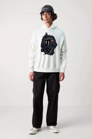 BASKILI KAPŞONLU SWEATSHİRT fm1.119BÖ