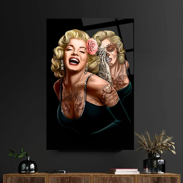 Marilyn Monroe Cam Tablo | Hediyelik, Dekoratif, Ofis, Mutfak - 6
