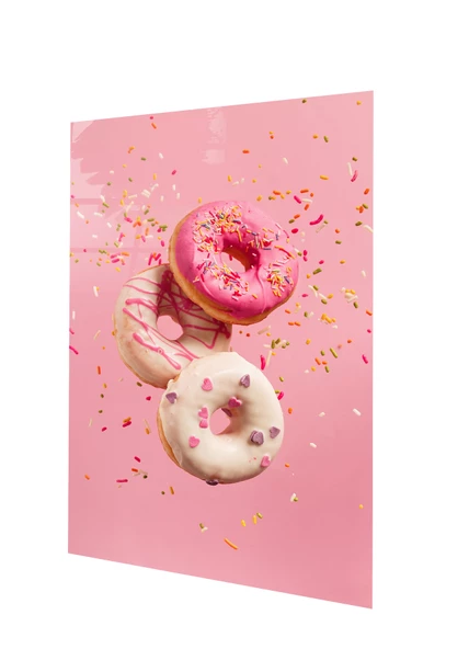 Pembe Fonda Donutlar Cam Tablo | Hediyelik, Dekoratif, Ofis, Mutfak - 2