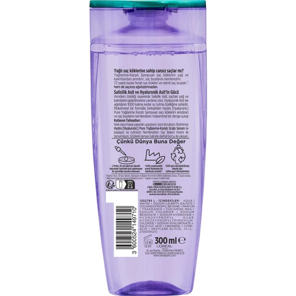 Elseve Hydra [Hyaluronic] Pure Salisilik Asit İçeren Yağlanma Karşıtı Arındırıcı Şampuan 300 Ml - 6