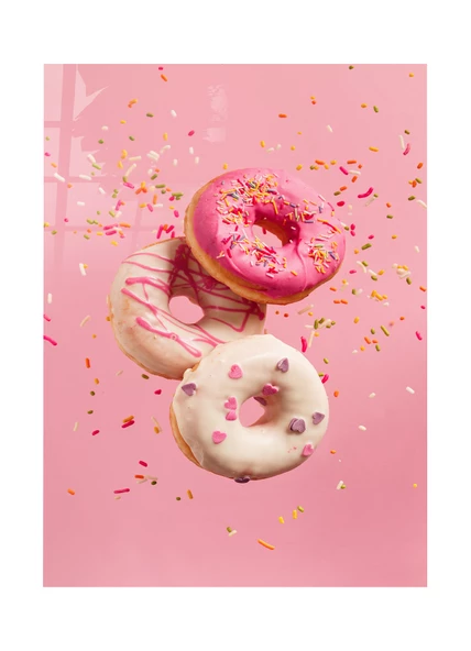 Pembe Fonda Donutlar Cam Tablo | Hediyelik, Dekoratif, Ofis, Mutfak - 3
