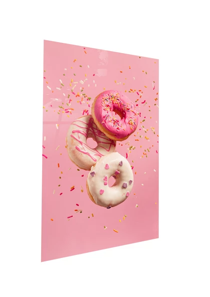 Pembe Fonda Donutlar Cam Tablo | Hediyelik, Dekoratif, Ofis, Mutfak - 4