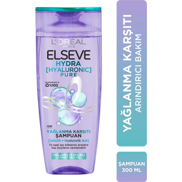 Elseve Hydra [Hyaluronic] Pure Salisilik Asit İçeren Yağlanma Karşıtı Arındırıcı Şampuan 300 Ml