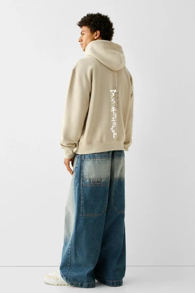 BASKILI KAPŞONLU SWEATSHİRT fm1.9BJA