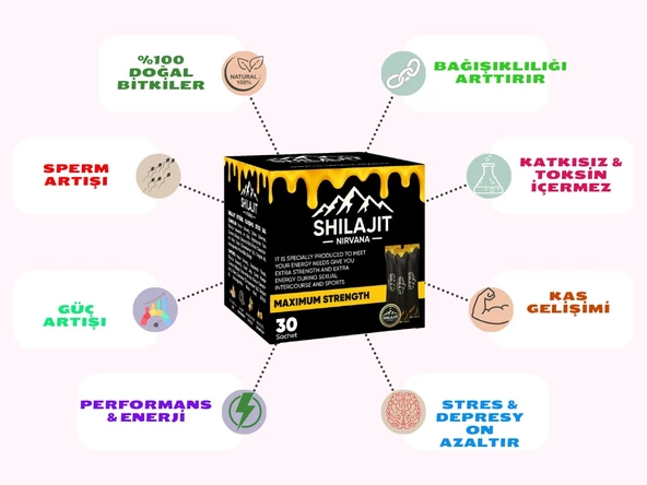 SHİLAJİT  TAKVİYE EDİCİ GIDA %100 Saf Shilajit 30'lu sachet  Ithal Shilajit +9 zengin çeşit 300 mg - 3