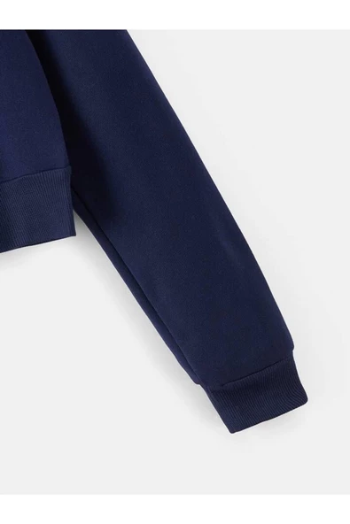 Kadın Kırık Beyaz Fitted Crop Kapşonlu Zip Fermuarlı Polar Hırka Sweatshirt - 5