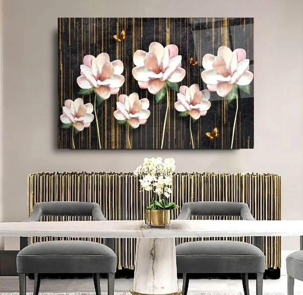 Çiçekler Cam Tablo | Hediyelik, Dekoratif, Ofis, Mutfak - Resim 5