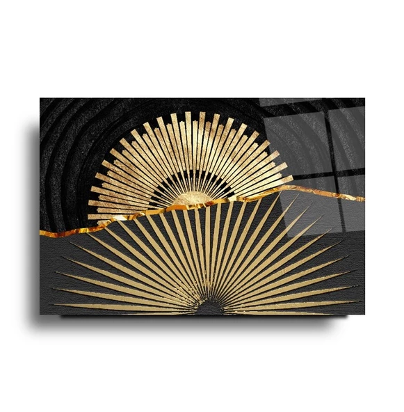 Gold Soyut Cam Tablo | Hediyelik, Dekoratif, Ofis, Mutfak - 3
