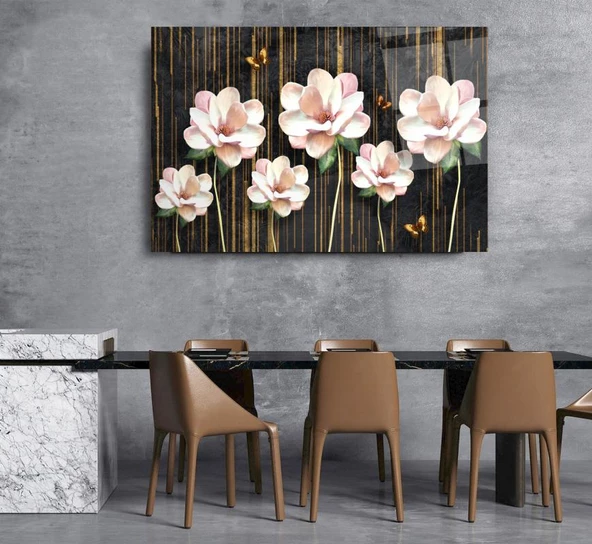 Çiçekler Cam Tablo | Hediyelik, Dekoratif, Ofis, Mutfak - Resim 6