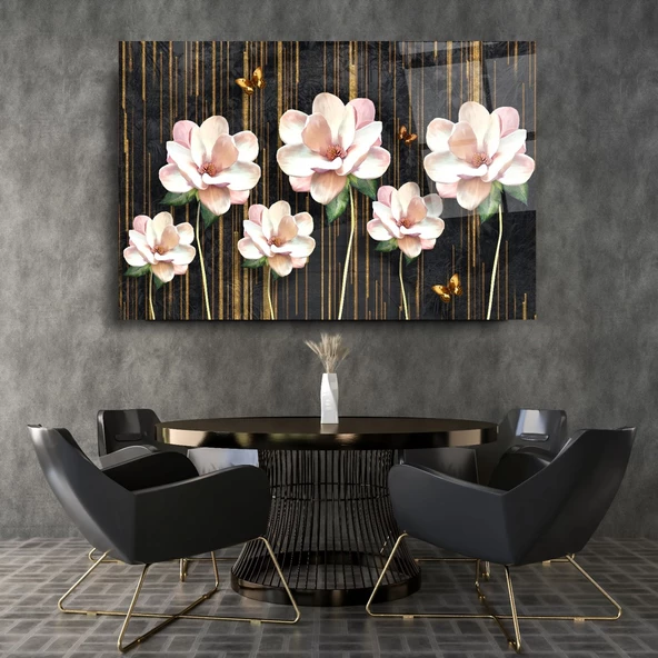 Çiçekler Cam Tablo | Hediyelik, Dekoratif, Ofis, Mutfak - Resim 4